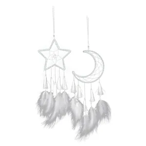 Acchiappasogni bianco a forma di luna e stella fatto a mano decorazione per parete