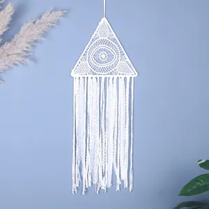 Handmade white bohemian triangle woven lace dreamcatcher wall hanging for home decor