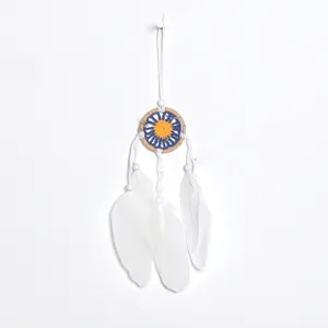 Minimalist small handmade dreamcatcher with white feathers for car or wall decor