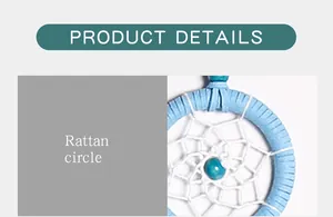 Primer plano del detalle del círculo de ratán azul de este atrapasueños nórdico