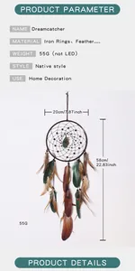 Native American style dreamcatcher wall hanging with dimensions and product details