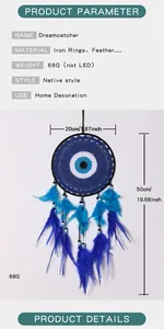 Detailed view of Evil Eye dreamcatcher with specific dimensions and product parameters.