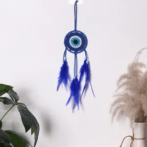 Attrape-rêves œil bleu avec plumes pour décoration murale