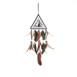 Handmade triangle dreamcatcher with natural feathers for bohemian wall hanging decor