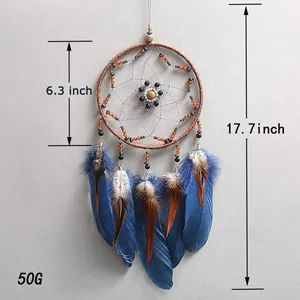 Atrapasueños nórdico hecho a mano con plumas azules y cuentas, 17.7 pulgadas largo