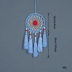 Nordic style dreamcatcher wall hanging with blue tassels and color center