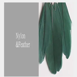 Detailed view of the soft texture on premium teal colored nylon and natural feathers.