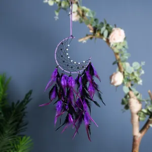 Handmade Forest Style Moon Star Dreamcatcher Wall Hanging Purple Black Feather Tassels Bohemian Home Decor Bedroom Ornament