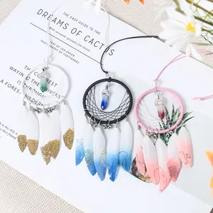 Handmade Woven Dream Catcher Feather Turquoise Hanging Ornament Boho Wall Decor Gift For Home Bedroom Car Interior