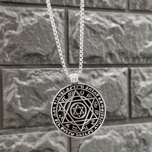Punk-Stil Titanstahl Hexagramm Anhänger Halskette mit mystischen Symbolen