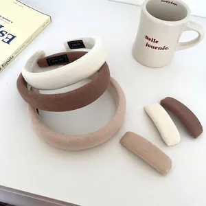 Französischer Stil Köperstoff Gepolstertes Schwamm Haarband Für Damen Milchtee-Farbe Haarreif Süßes Mädchen Volumen Haarschmuck Pony Styling BB Haarspange