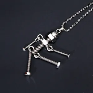Collier pendentif robot à vis en métal unique de style punk hip hop pour hommes et femmes