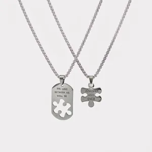 Collana con Pendente a Forma di Puzzle in Acciaio al Titanio Minimalista per Coppie Lettera d'Amore Incisa Gioielli Hip Hop Regalo