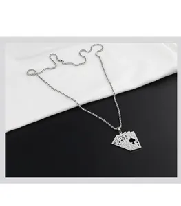Detailed close-up of iced out poker royal flush pendant necklace for hiphop style