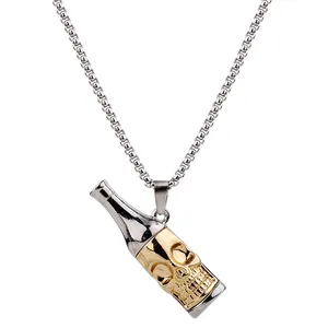 Hip hop skull beer bottle opener pendant necklace in gold and silver finish.