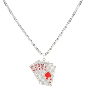 Hip hop rhinestone poker Royal Flush pendant necklace for men streetwear style jewelry