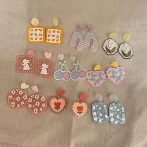 Cute Quirky Acrylic Drop Earrings For Women Niche Design Animal Floral Heart Pattern 925 Sterling Silver Post Earrings Jewelry