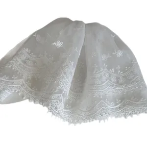 Elegant large French white lace hair clip featuring delicate floral embroidery and mesh details