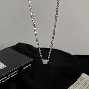 Hip-hop titanium steel necklace with geometric square pendant for men and women