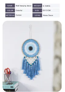 Hand-woven blue evil eye dreamcatcher with dimensions 20x21cm for home wall decor