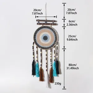 Gran atrapasueños bohemio de ojo turco con dimensiones y peso del producto marcados