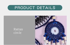 Détail d'un attrape-rêves fait main œil bleu avec un cercle en rotin naturel pur