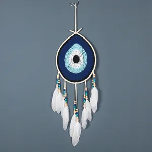 Handmade Bohemian Evil Eye Dreamcatcher Wall Hanging Decoration Feather Tassel Charm For Home Bedroom Living Room Wall Decor