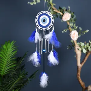 Atrapasueños Ojo Turco Hecho a Mano Carillón de Viento Colgante de Pared Decoración de Hogar Bohemio Con Plumas Y Tubos de Metal Para Dormitorio Sala