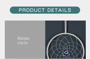 Detailopname van een handgeweven Evil Eye dromenvanger met een stevige rotan cirkel