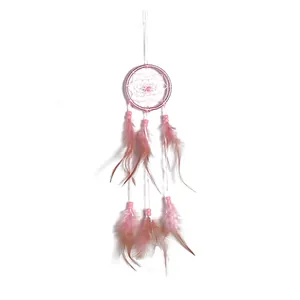 Acchiappasogni rosa fatto a mano con piume e perle decoro da muro, stile retrò
