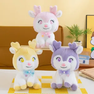 Simpatici peluche di renna in rosa giallo e viola con papillon scintillanti per regali