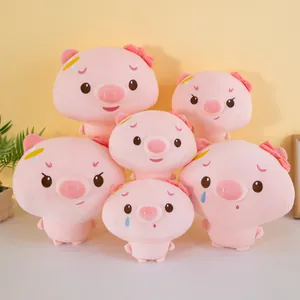 Soft Pink Pig Plush Toy Cute Cartoon Stuffed Animal With Adorable Expression And Bowknot Decor For Kids Girls Room Gift
