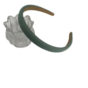 Diadema elegante minimalista de 2cm verde mate con esponja para mujer estilo coreano