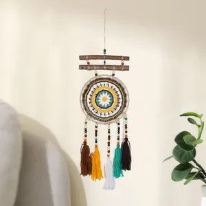 Atrapasueños bohemio para pared con cuenta de ojo turco y borlas de algodón coloridas