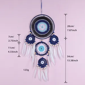 Grand attrape-rêves bleu œil de protection fait main avec plumes pour murale