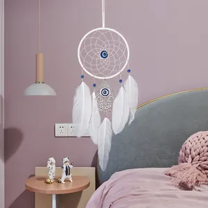 Handgemaakte Boze Oog Hand van Fatima Dromenvanger Wanddecoratie Geweven Veersieraad Voor Slaapkamer Woonkamer Huis Decoratie Cadeau