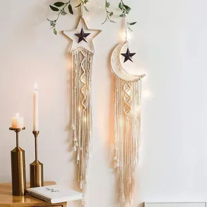Set de atrapasueños de macramé hecho a mano con diseños de estrella y luna boho