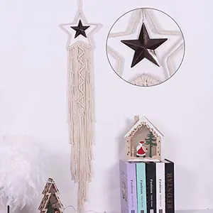 Atrapasueños de macramé estrella bohemia hecho a mano para decoración acogedora de pared