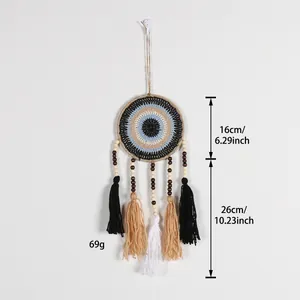 Handmade Bohemian evil eye dreamcatcher wall hanging ornament with tassels and beads 69g