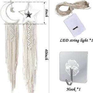 Juego de Atrapasueños Bohemio Hecho a Mano con Diseño de Estrella Luna y Luces LED