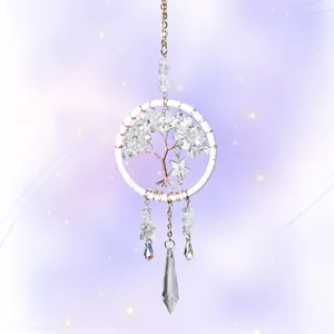 Detailed macro view of the Crystal Tree of Life car hanging ornament with clear star pendant
