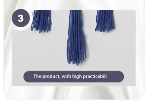 Close-up detail of high-quality blue woven cotton tassels on a handmade wall hanging