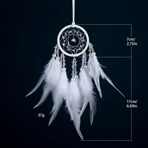 Handmade white dreamcatcher with natural stones and feathers, 17cm length