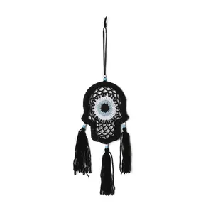 Hand-woven Hamsa Hand Evil Eye wall hanging with black tassels for boho home decoration