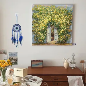 Acchiappasogni occhio greco blu fatto a mano con piume per decorazione murale casa