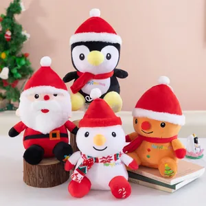 Set aus niedlichen Weihnachts-Plüschtieren mit Weihnachtsmann, Schneemann und Pinguin