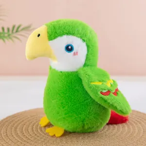 Adorable green parrot plush toy charm with colorful embroidery for bag decoration