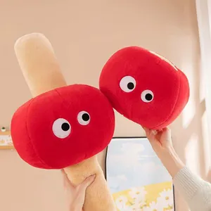 Macro view of plush Tanghulu pillows highlighting the soft fabric and cute design