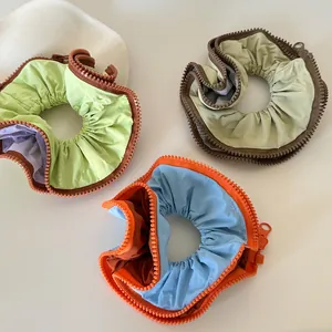 Korean Style Zipper Design Scrunchie Large Hair Ring Versatile Ponytail Holder Polyester Fabric Hair Tie For Women Daily Hair Accessories