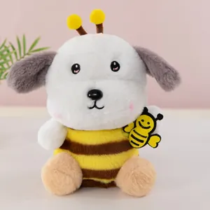 Cute bee-themed plush puppy toy with yellow antennae and soft fur